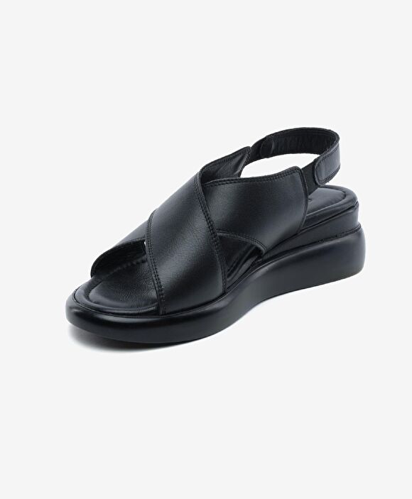 Kadın Siyah Hakiki Deri Comfort Sandalet