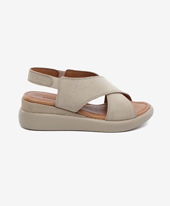 Kadın Bej Süet Hakiki Deri Comfort Sandalet