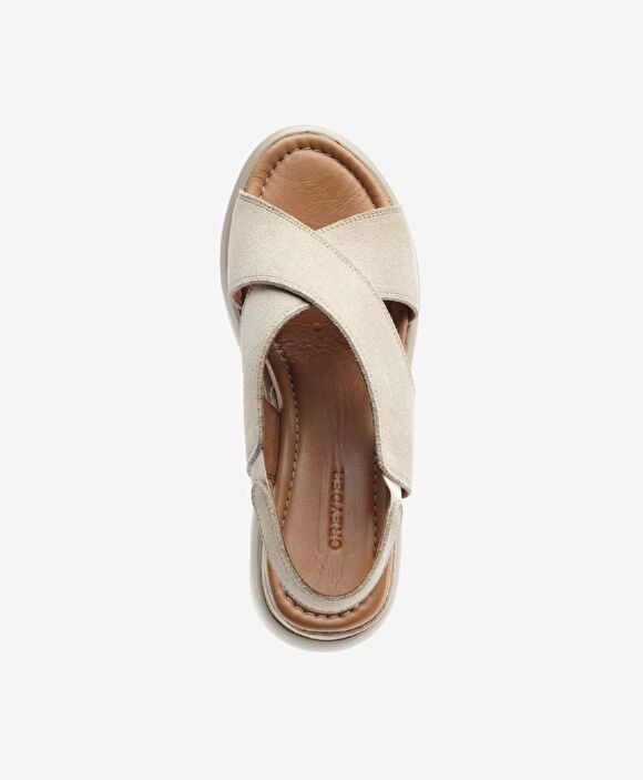Kadın Bej Süet Hakiki Deri Comfort Sandalet