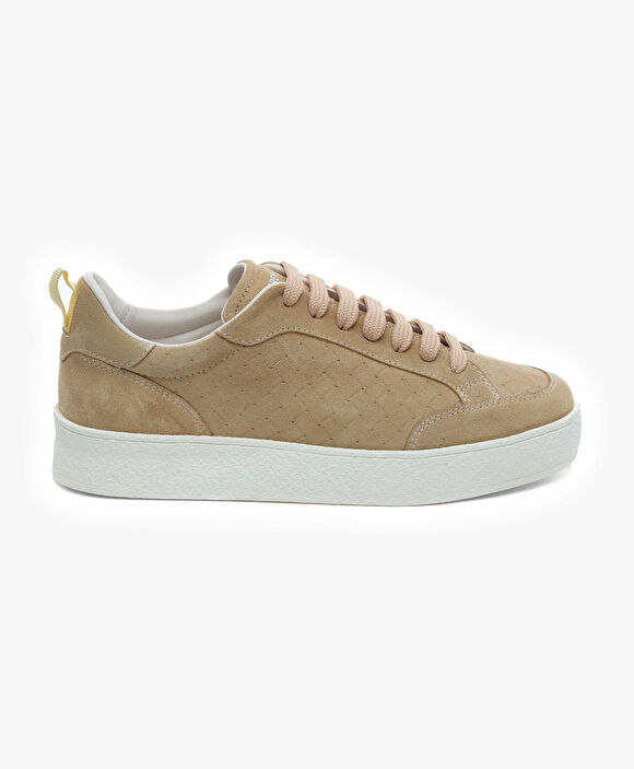 Kadın Bej Hakiki Deri Sneaker Ayakkabı