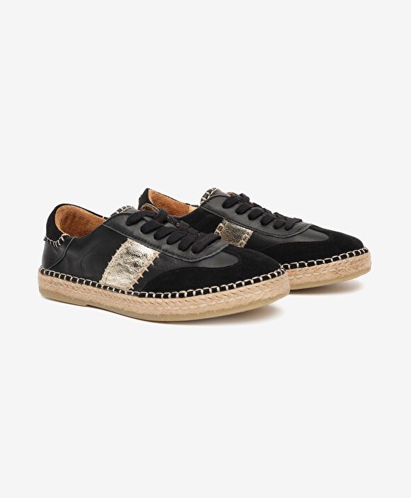 Kadın Siyah Süet Altın Hakiki Deri Sneaker Ayakkabı