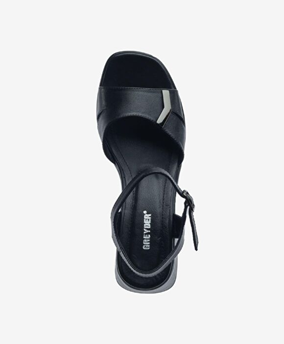 Kadın Siyah Hakiki Deri Topuklu Sandalet