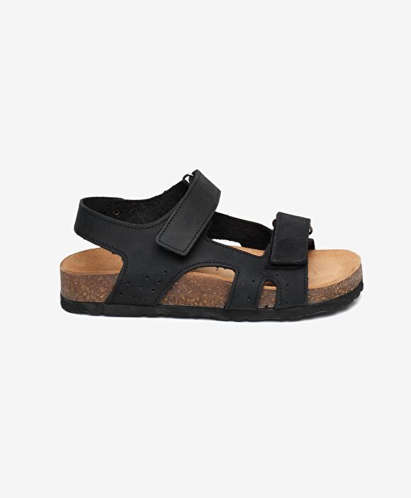 Erkek Çocuk Siyah Hakiki Deri Sandalet