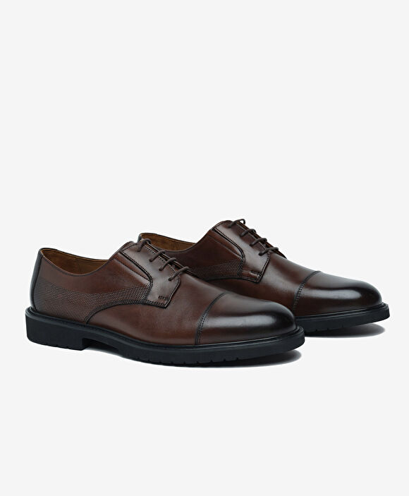 Erkek Kahverengi Hakiki Deri Oxford Ayakkabı