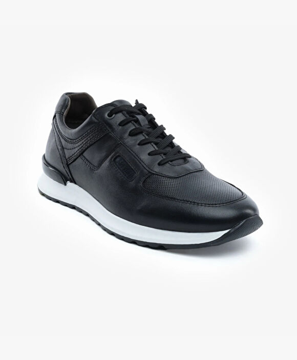 Erkek Siyah Hakiki Deri Sneaker Ayakkabı