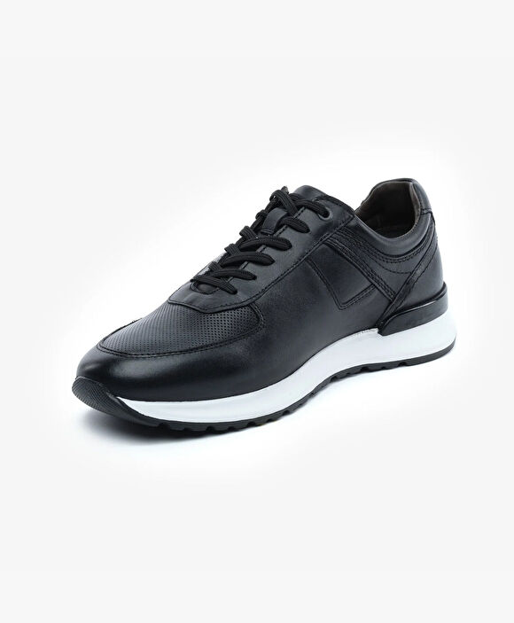 Erkek Siyah Hakiki Deri Sneaker Ayakkabı