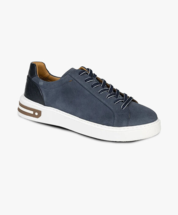 Erkek İndigo Hakiki Deri Sneaker Ayakkabı