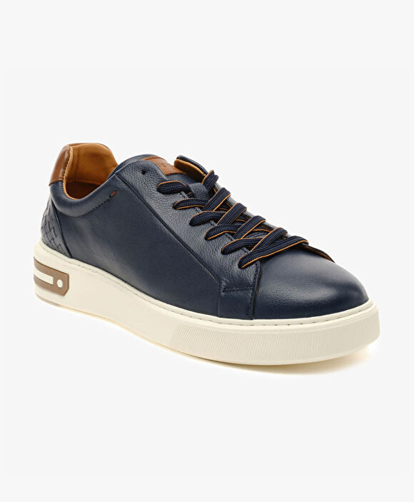 Erkek Lacivert Hakiki Deri Sneaker Ayakkabı