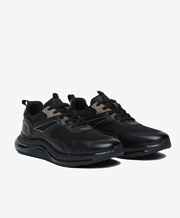 Erkek Siyah Hakiki Deri Günlük Spor Ayakkabı