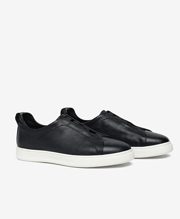 Erkek Siyah Hakiki Deri Sneaker Ayakkabı