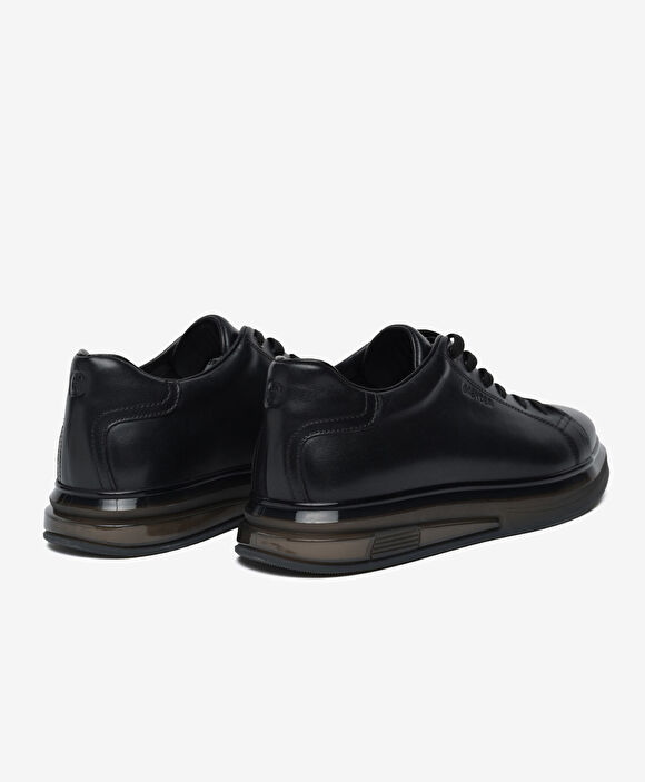 Erkek Siyah Hakiki Deri Sneaker Ayakkabı