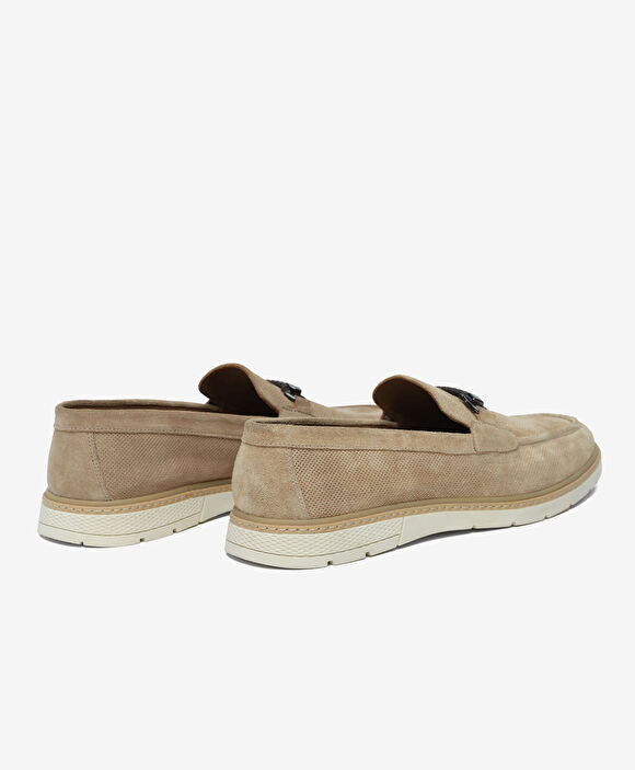 Erkek Bej Hakiki Deri Loafer Ayakkabı