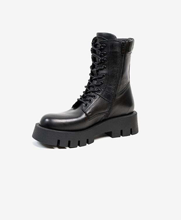 Kadın Siyah Hakiki Deri Memory Foam Taban Military Bot - 2