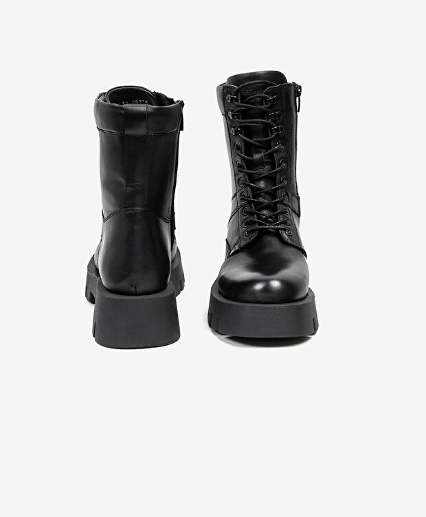 Kadın Siyah Hakiki Deri Memory Foam Taban Military Bot - 6