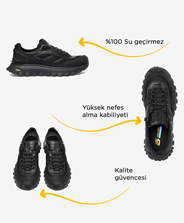 Erkek Siyah Hakiki Deri Su Geçirmez Outdoor Ayakkabı - 2