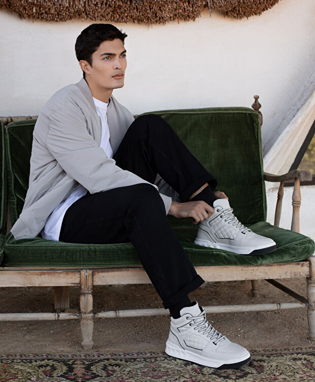 Erkek Beyaz Hakiki Deri Sneaker Bot - 5