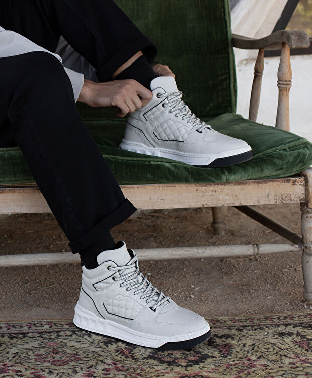 Erkek Beyaz Hakiki Deri Sneaker Bot - 6