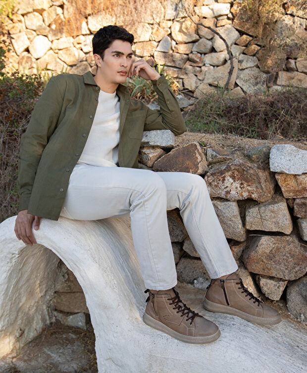 Erkek Vizon Hakiki Deri Sneaker Bot - 6