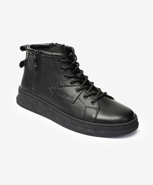 Erkek Siyah Hakiki Deri Sneaker Bot - 2