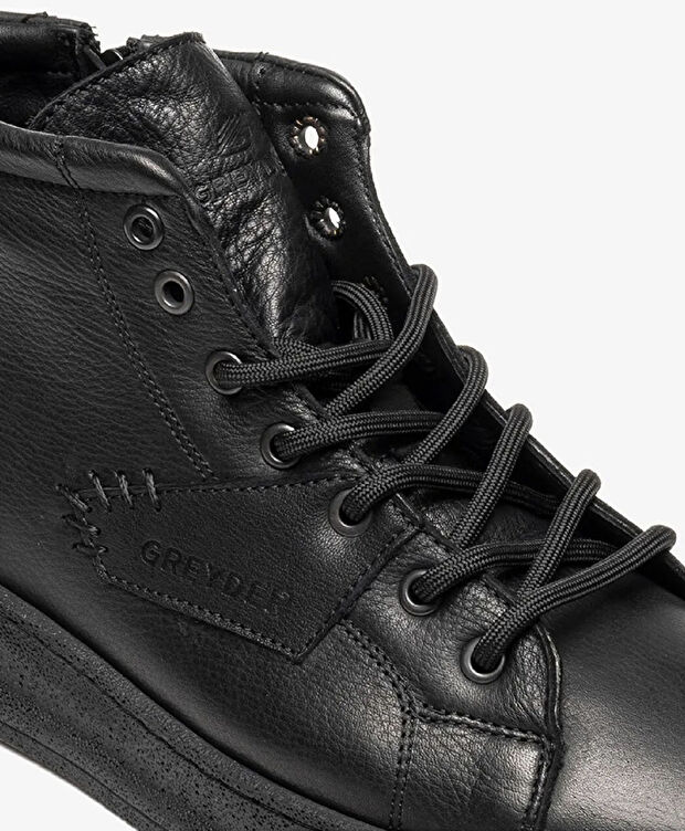 Erkek Siyah Hakiki Deri Sneaker Bot - 4