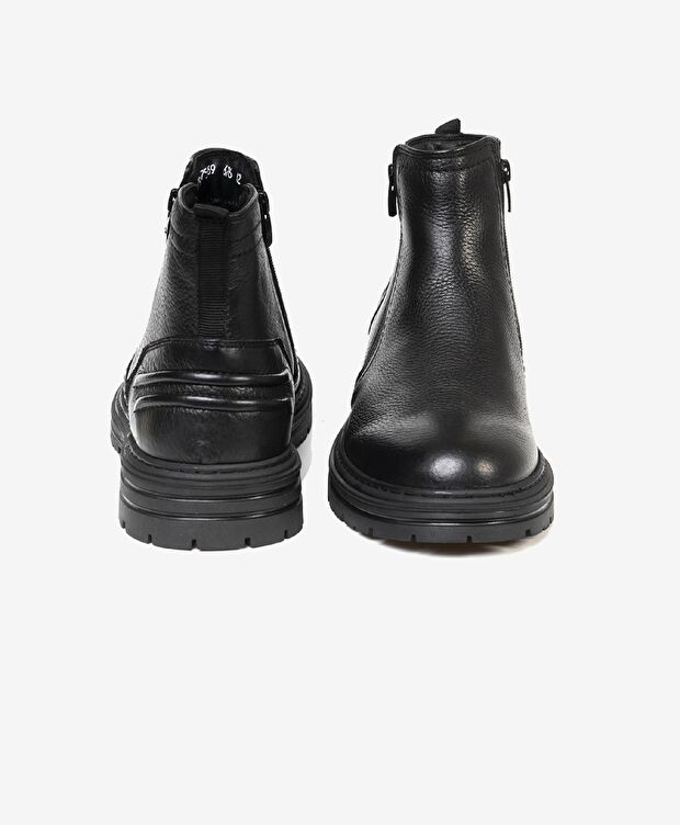 Erkek Siyah Hakiki Deri Casual Bot - 5
