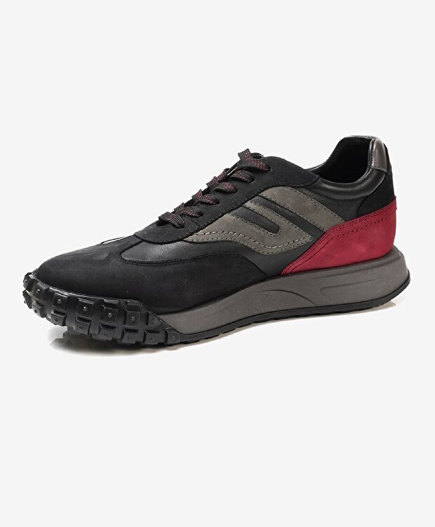 Erkek Siyah Bordo Hakiki Deri Spor Ayakkabı - 2