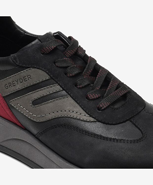 Erkek Siyah Bordo Hakiki Deri Spor Ayakkabı - 4