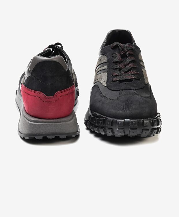 Erkek Siyah Bordo Hakiki Deri Spor Ayakkabı - 6