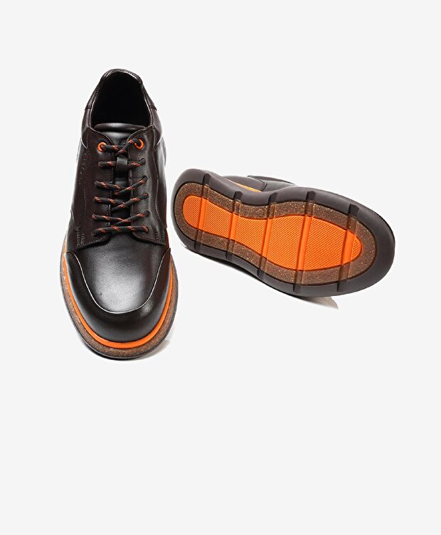 Erkek Koyu kahverengi Turuncu Hakiki Deri Casual Ayakkabı - 5
