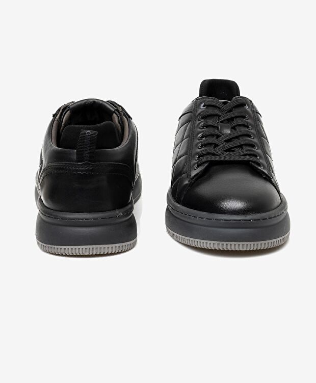 Erkek Siyah Hakiki Deri Sneaker Ayakkabı - 7