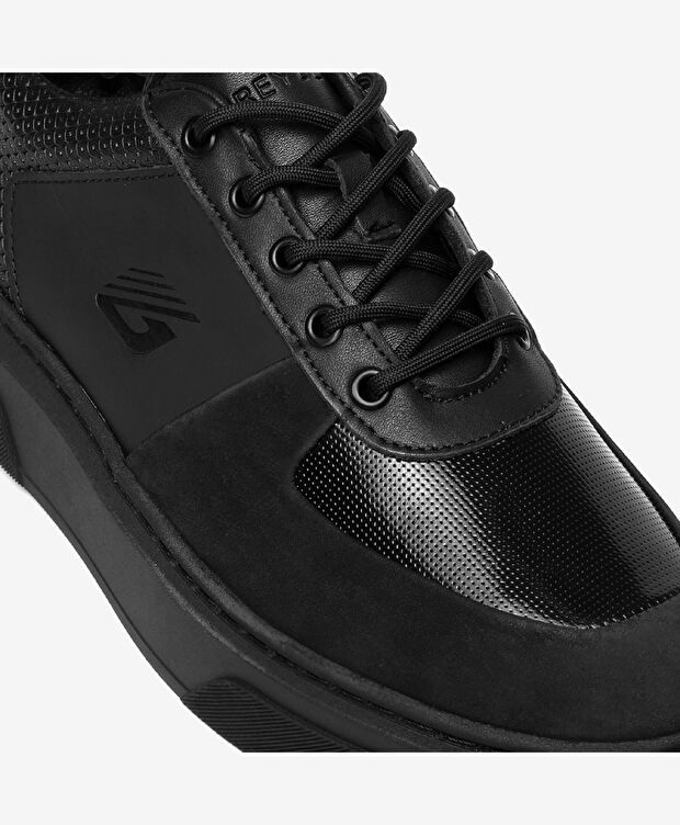 Erkek Siyah Hakiki Deri Sneaker Ayakkabı - 4