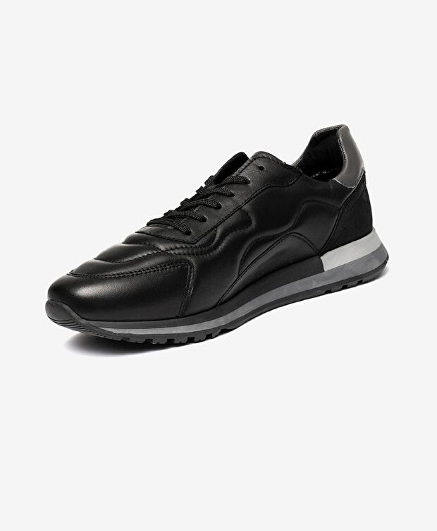 Erkek Siyah Hakiki Deri Termo Taban Spor Ayakkabı - 2