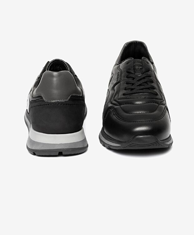 Erkek Siyah Hakiki Deri Termo Taban Spor Ayakkabı - 6