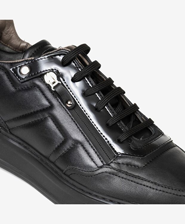 Erkek Siyah Hakiki Deri Sneaker Ayakkabı - 4