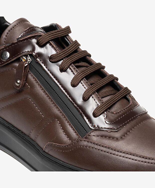 Erkek kahverengi Hakiki Deri Sneaker Ayakkabı - 5