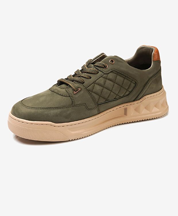 Erkek Haki Hakiki Deri Sneaker Ayakkabı - 3