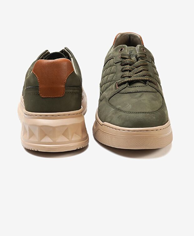 Erkek Haki Hakiki Deri Sneaker Ayakkabı - 7