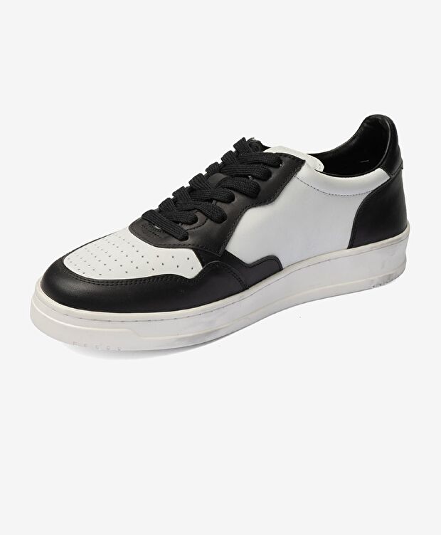 Erkek Siyah Beyaz Hakiki Deri Sneaker Ayakkabı - 2