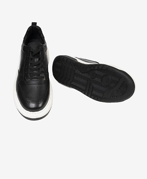 Erkek Siyah Hakiki Deri Sneaker Ayakkabı - 5