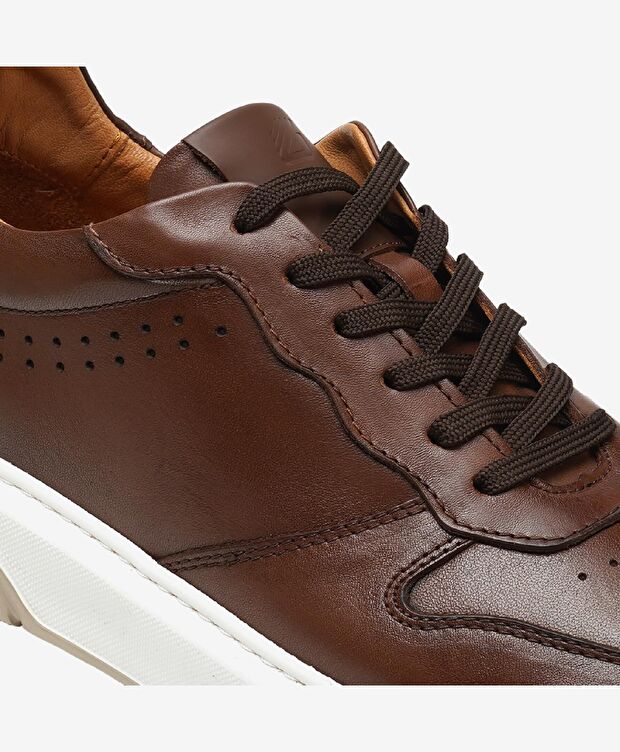Erkek Taba Hakiki Deri Sneaker Ayakkabı - 5