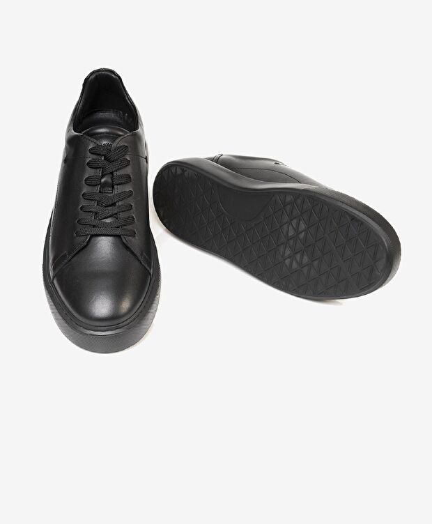 Erkek Siyah Hakiki Deri Sneaker Ayakkabı - 5