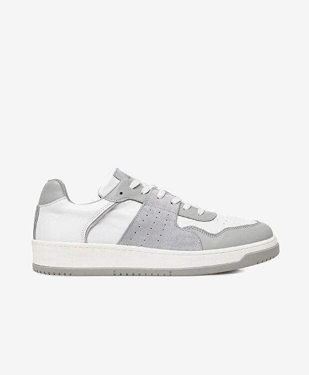 Erkek Gri Beyaz Hakiki Deri Sneaker Ayakkabı - 1