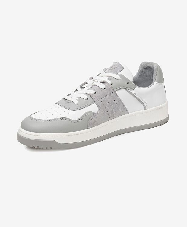 Erkek Gri Beyaz Hakiki Deri Sneaker Ayakkabı - 2