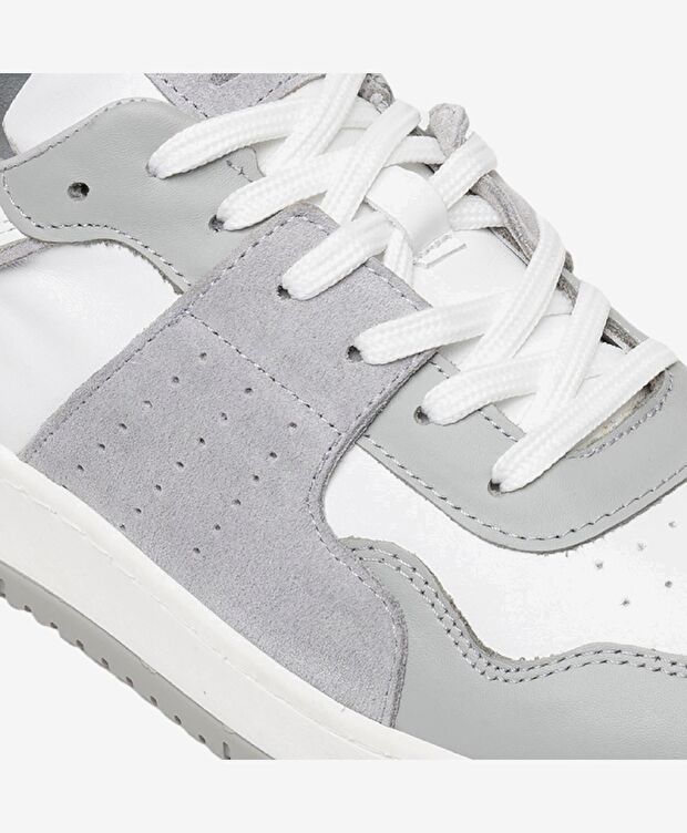 Erkek Gri Beyaz Hakiki Deri Sneaker Ayakkabı - 4