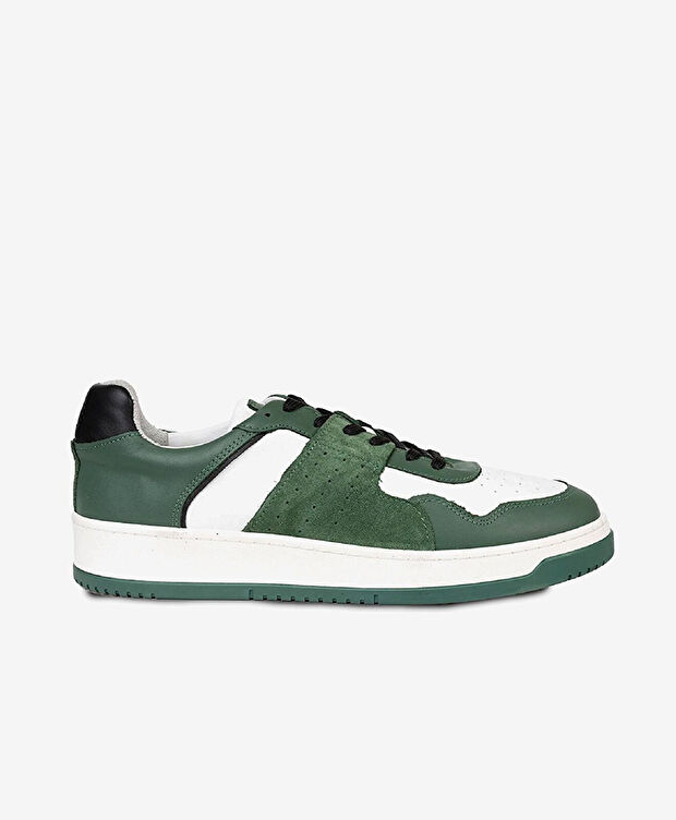 Erkek Yeşil Beyaz Hakiki Deri Sneaker Ayakkabı - 1