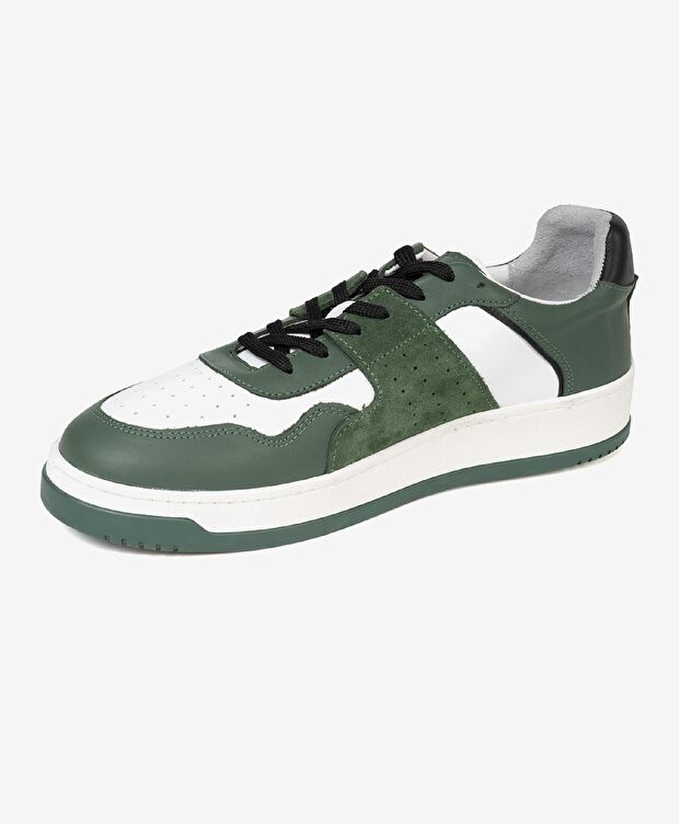 Erkek Yeşil Beyaz Hakiki Deri Sneaker Ayakkabı - 2