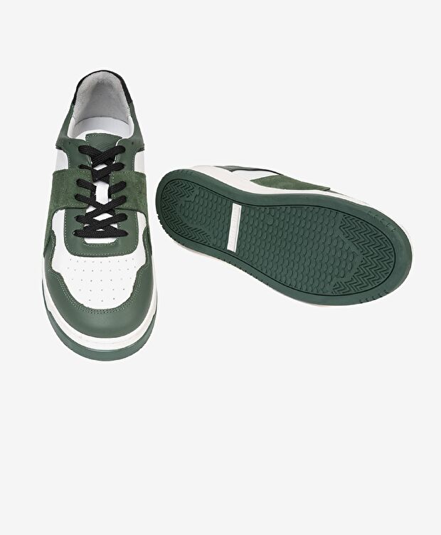 Erkek Yeşil Beyaz Hakiki Deri Sneaker Ayakkabı - 5