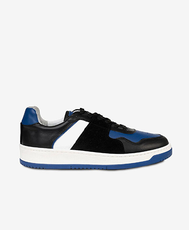 Erkek Siyah Mavi Beyaz Hakiki Deri Sneaker Ayakkabı - 1
