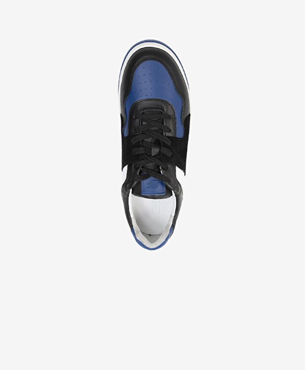 Erkek Siyah Mavi Beyaz Hakiki Deri Sneaker Ayakkabı - 3