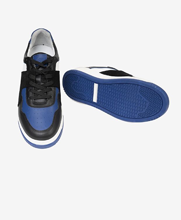Erkek Siyah Mavi Beyaz Hakiki Deri Sneaker Ayakkabı - 5